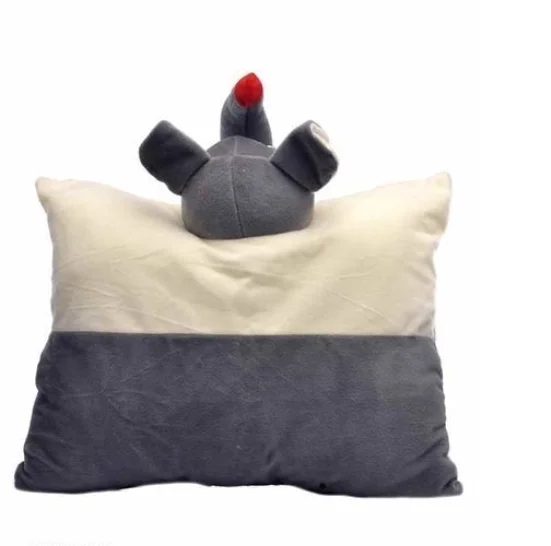 Decorative Stuffed Soft Elephant Pillow Cum Cushion Toy For 0-5yrs - Free Size, White/ Grey, Velvet, Animal, pack of 1